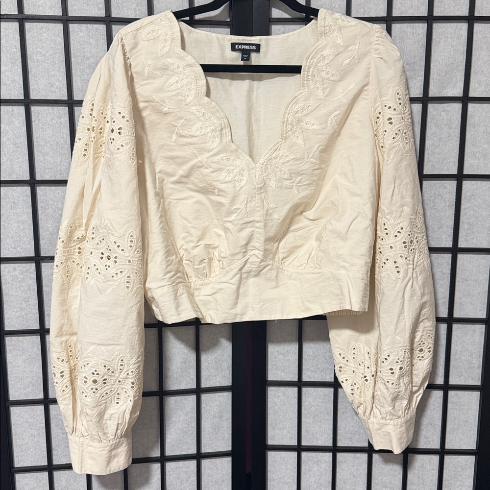 Express size XL Embroidered Eyelet Sleeve Cropped Top - Picture 3 of 9